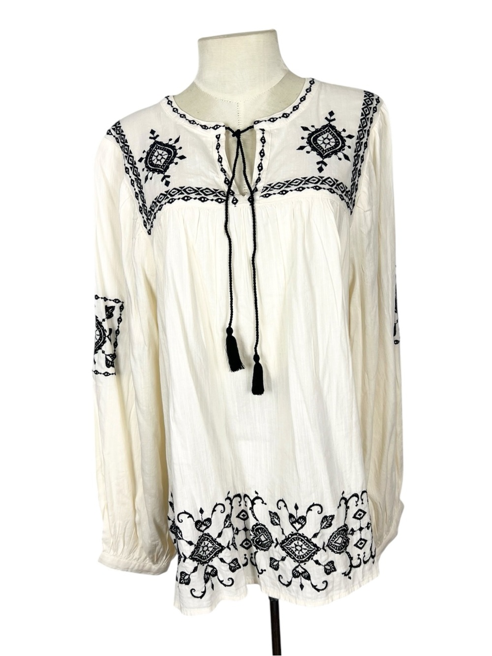 Old Navy Blouse Womens Size XL Embroidered Tassled Boho Peasant Festival